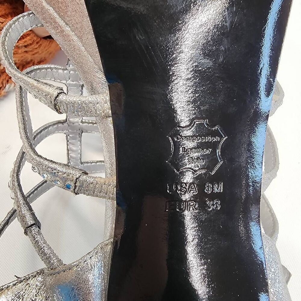 Adrianna Papell Boutique Size 8 Marla Silver Metallic Rhinestone High Heel Sanda - Picture 8 of 10